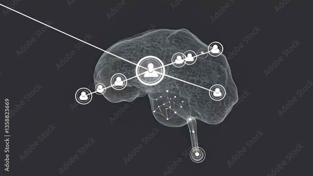 Poster abstract dots and lines brain logotypes for science innovation generative ai