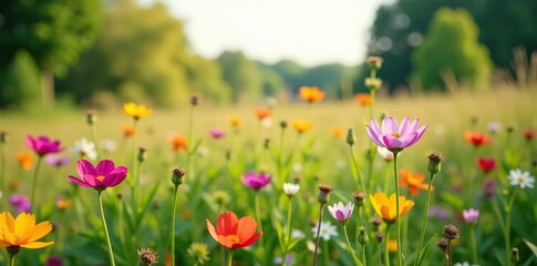 Vibrant mix of wildflowers blooming in a Massachusetts field,  season,  landscape