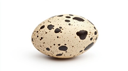 Obraz premium Single Quail Egg Isolated on White Background Studio Shot Closeup view of speckled egg