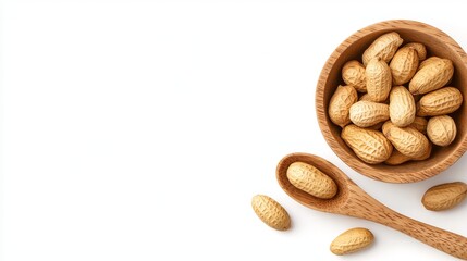 Delicious Peanuts in Wooden Bowl and Spoon Healthy Snack Food