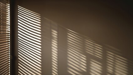 Obraz premium Shadows cast by blinds create an intricate pattern on the wall in a softly lit room during the morning