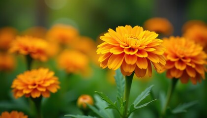 Fototapeta premium Vibrant orange Calendula flowers blooming in a garden during springtime, flowers, wellness