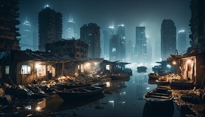 Post-Apocalyptic Cityscape at Night