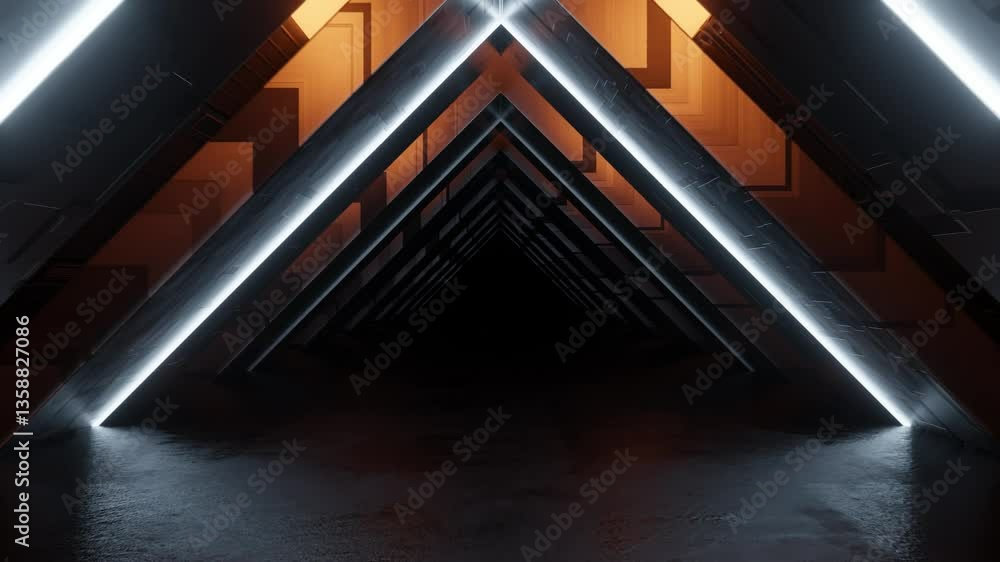 Poster futuristic triangular corridor with glowing lights 4k 60fps looping animation