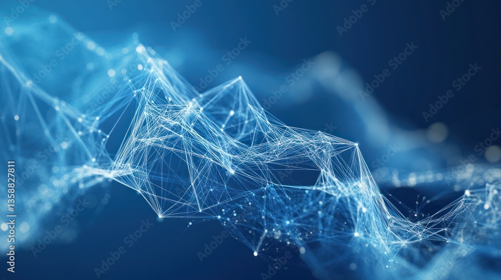 Aufkleber abstract network of light blue lines and dots. background is dark blue. possible use in scientific p