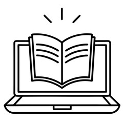 Online learning with laptop and book line art vector illustration 