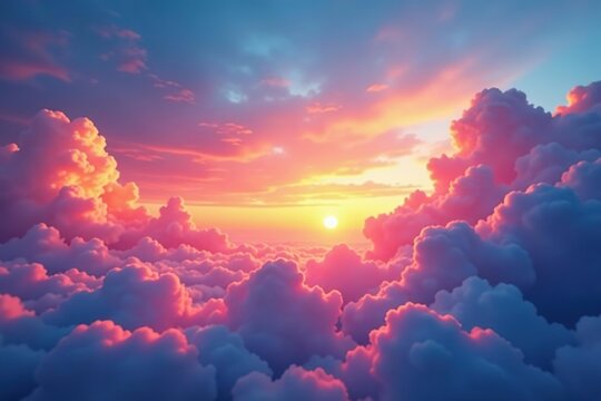 Vibrant and ethereal sunset cloudscape with dreamy colors, sunset,  dramatic