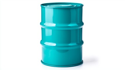 Teal Metal Drum Container Isolated on White Background Industrial Storage