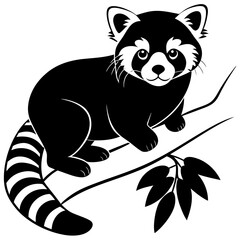  Red panda resting on a tree branch silhouette vector illustration