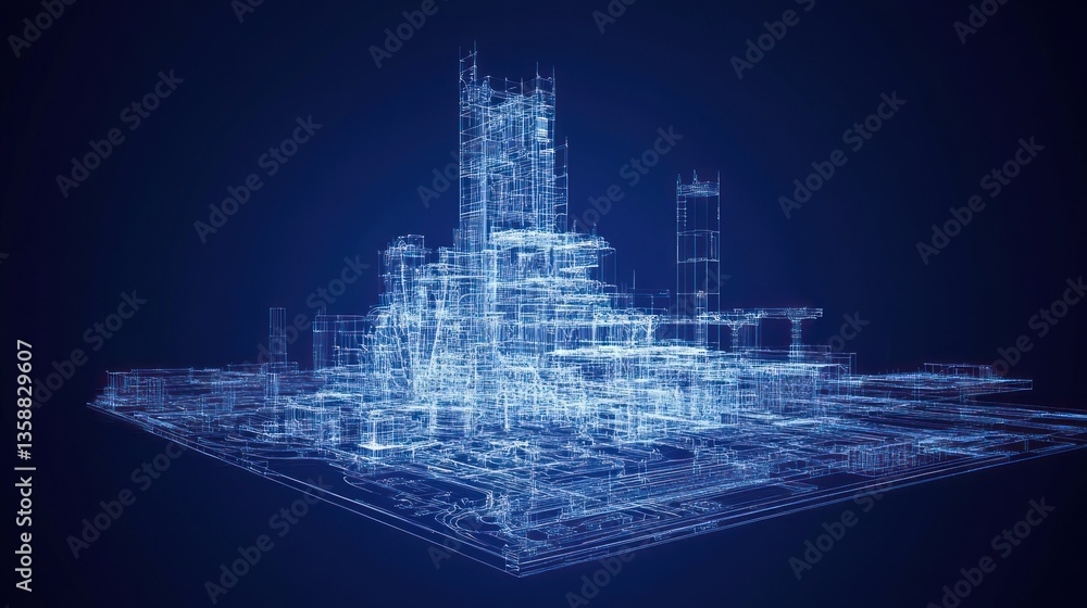 Poster abstract wireframe city building architectural structure