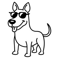 Silly dog wearing sunglasses line art vector illustration