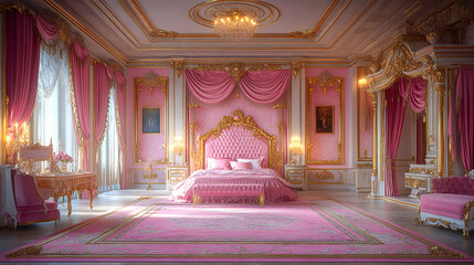 Obraz premium Royal queens luxury room empty and styled in pink