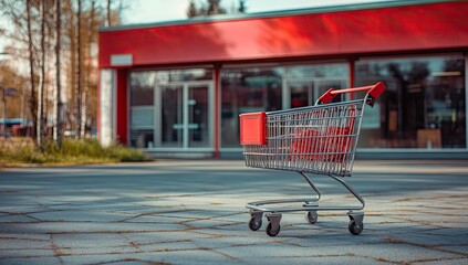 Empty shopping cart outside a store