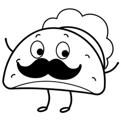 Talking taco with a big mustache line art vector illustration