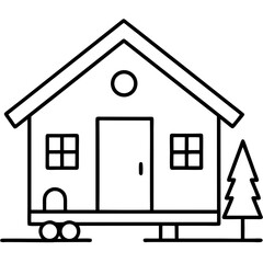 Tiny house and minimalistic living line art vector illustration
