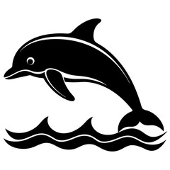 Vector blue dolphin silhouette jumping, isolated marine animal