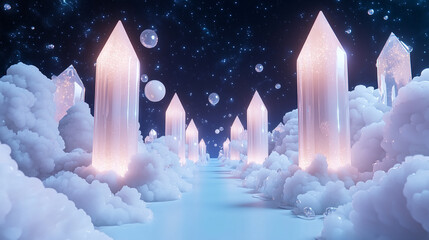 Surreal Crystal Towers in Dreamlike Landscape