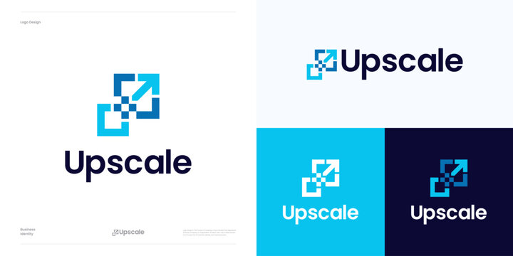 Arrow with square logo icon design vector, for AI Image up scale resolution size digital or add pixels detail image usable for artificial Intelligence technology, software and brand identity business.