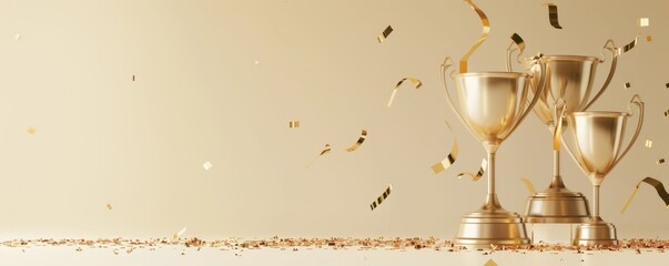 golden trophy with confetti