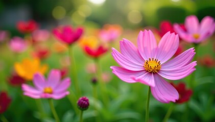 Vibrant Cosmos flower blossoms in a beautiful garden setting,  beautiful,  petals