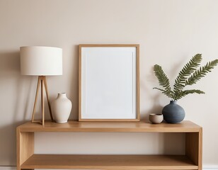 Modern Minimalist Home Decor Mockup with Wooden Console Table