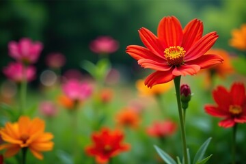 Obraz premium Vibrant Crocosmia flowers in full bloom surrounded by a colorful array of other flowers, beauty, Crocosmia