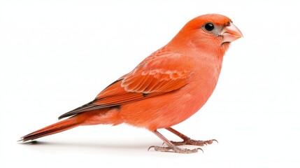 Vibrant Red Bird Profile Shot A Stunning Vivid Orange Bird Isolated on White Background