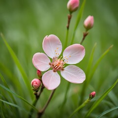 Obraz premium Single Pink Flower Blossom in Green Grass