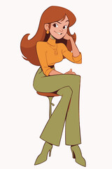 Full body shot vector anime girl, digital vector art, female, woman,