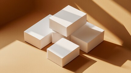 Fototapeta premium Minimalist stacked boxes in warm lighting.