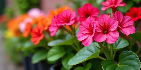 Vibrant geraniums for sale at local nursery with colorful blooms and lush green leaves,  nursery,  variety