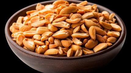 Roasted Peanuts in Wooden Bowl Delicious Snack Food Healthy Eating