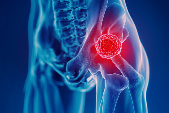 3D Medical Illustration Hip Joint with Tumor Cancer Pain Oncology Bone - Powered by Adobe