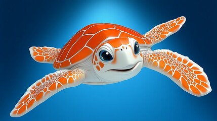 Cute cartoon sea turtle swimming underwater.