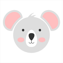 Cute koala animal face with round shape with cheerful colors, illustration design with flat design style. For children or babies. Suitable for t-shirt design, wrapping paper