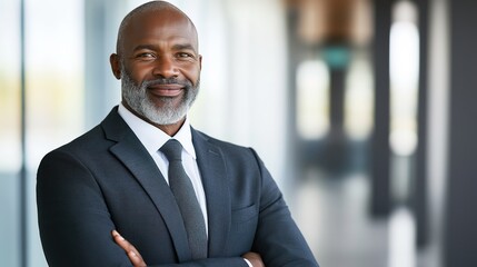 Focused businessman in formal attire, exuding confidence and professionalism in a modern office setting.