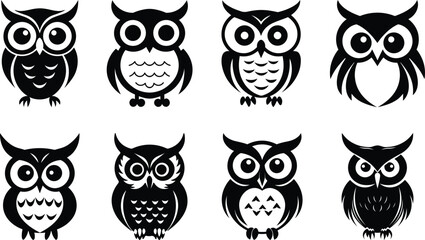 Collection of Black Owl Icon Symbol Vector Illustration.