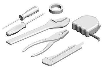 A collection of tools including a screwdriver, pliers, and a tape measure. Concept of organization and preparedness for a project or repair