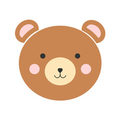 Cute bear animal face with round shape with cheerful color, illustration design with flat design style. For kids or babies. Suitable for t-shirt design, wrapping paper