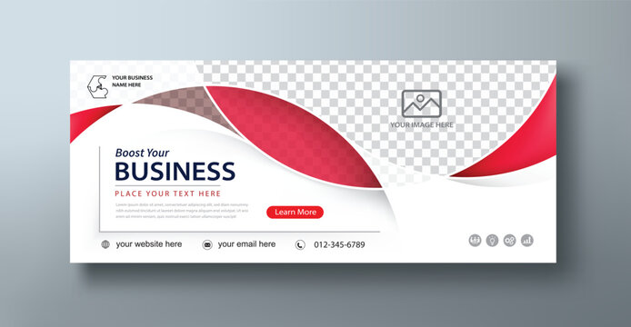 Red corporate web banner mockup, a social media template for branding and a cover header background