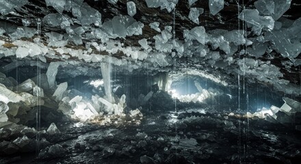 Stunning Crystal Cave Formation Underground Wonders Sparkling Geodes and Water Dripping