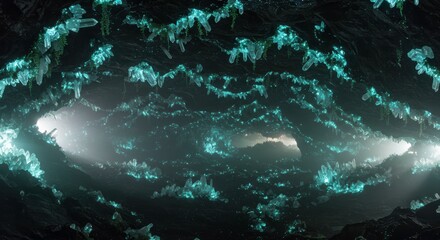 Obraz premium Enchanting Glow in the Dark Crystal Cave Interior Mystical Underground Scene