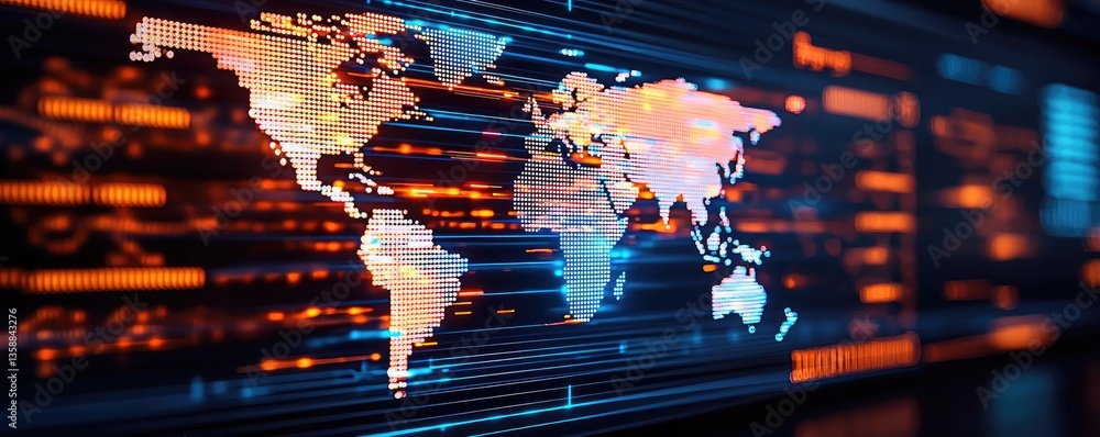Poster cargo logistics tracking in world map and business network concept. futuristic digital world map wit