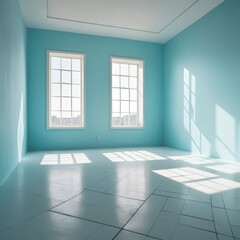 Empty Room with Teal Walls and Sunlight