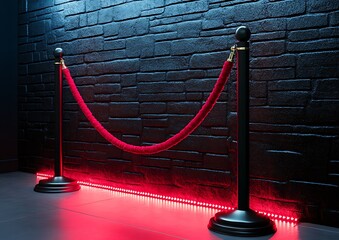 Red Rope Barrier with Brick Wall, and Neon.