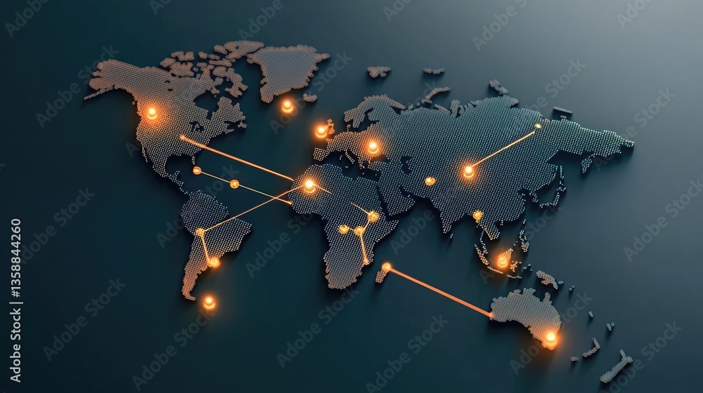 Poster cargo logistics tracking in world map and business network concept. a world map highlighting global 