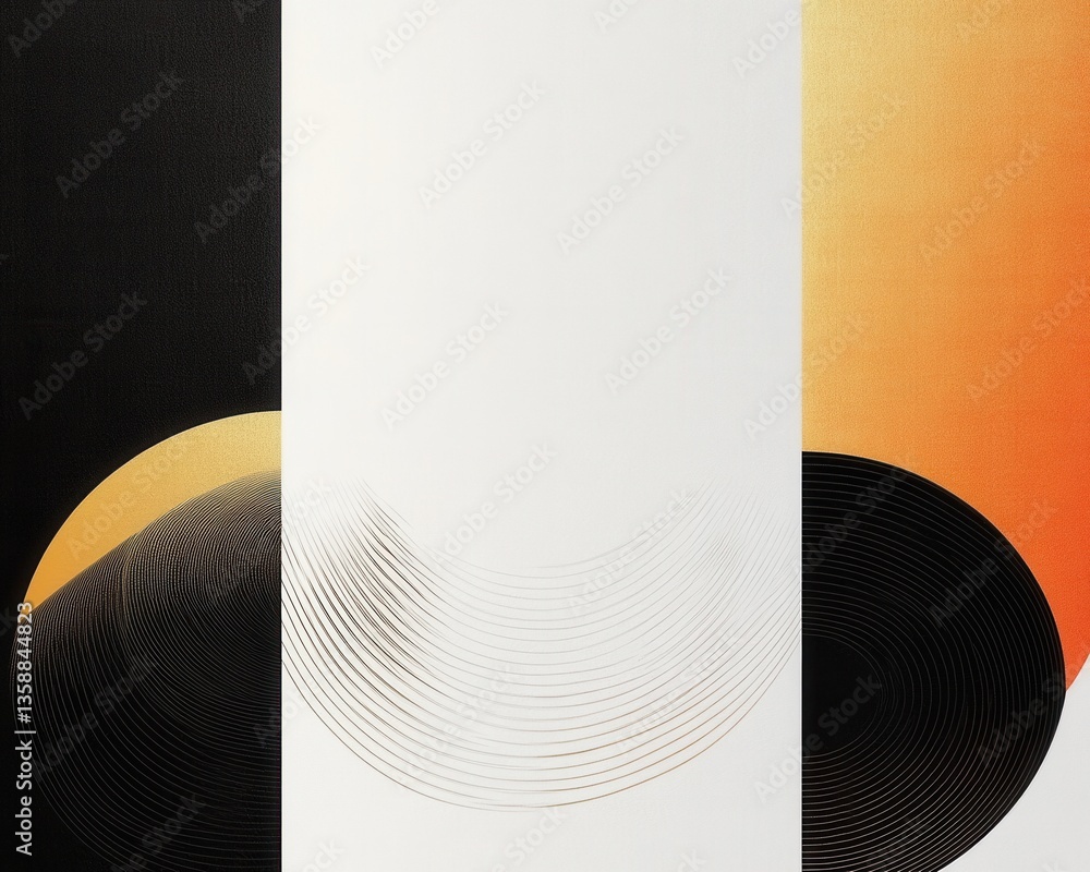 Poster a striking abstract painting featuring a bold white circle set against a deep black background, crea