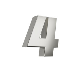 3d Silver number 4 Four sleek metallic look with a slight shadow effect, 3d illustration
