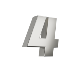 3d Silver number 4 Four sleek metallic look with a slight shadow effect, 3d illustration
