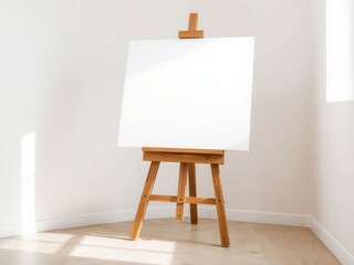 Blank Canvas on Wooden Easel in Corner Room